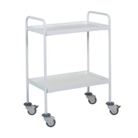 Carro porta equipos de electromedicina: Dos estantes, fabricado en acero y con doble empujador para facilitar su desplazamiento